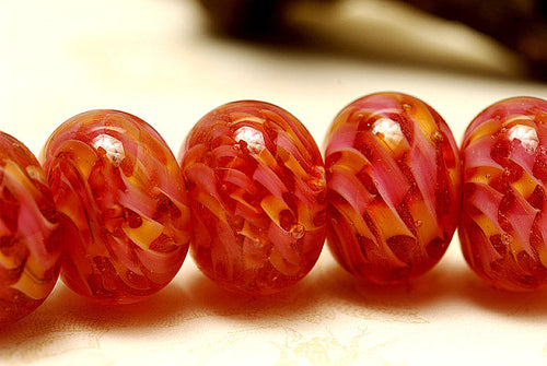 10109221 - Six Pink Hard Candy Rondelle Beads