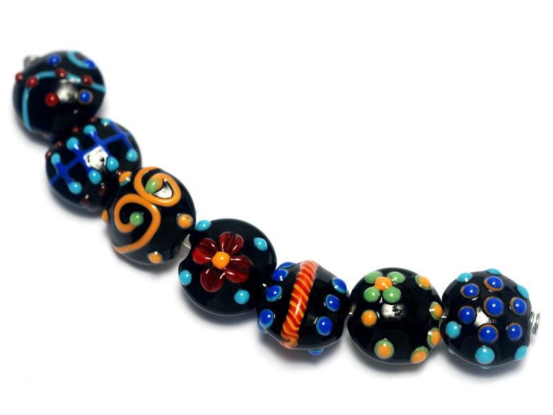 10201202 - Seven Black Based Fiesta Lentil Beads