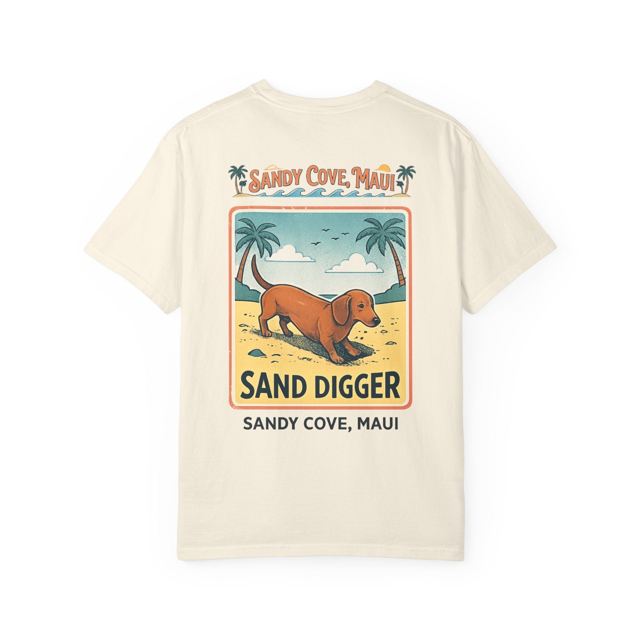 Sandy Cove Maui “Sand Digger” Retro Beach Tee (Dachshund)
