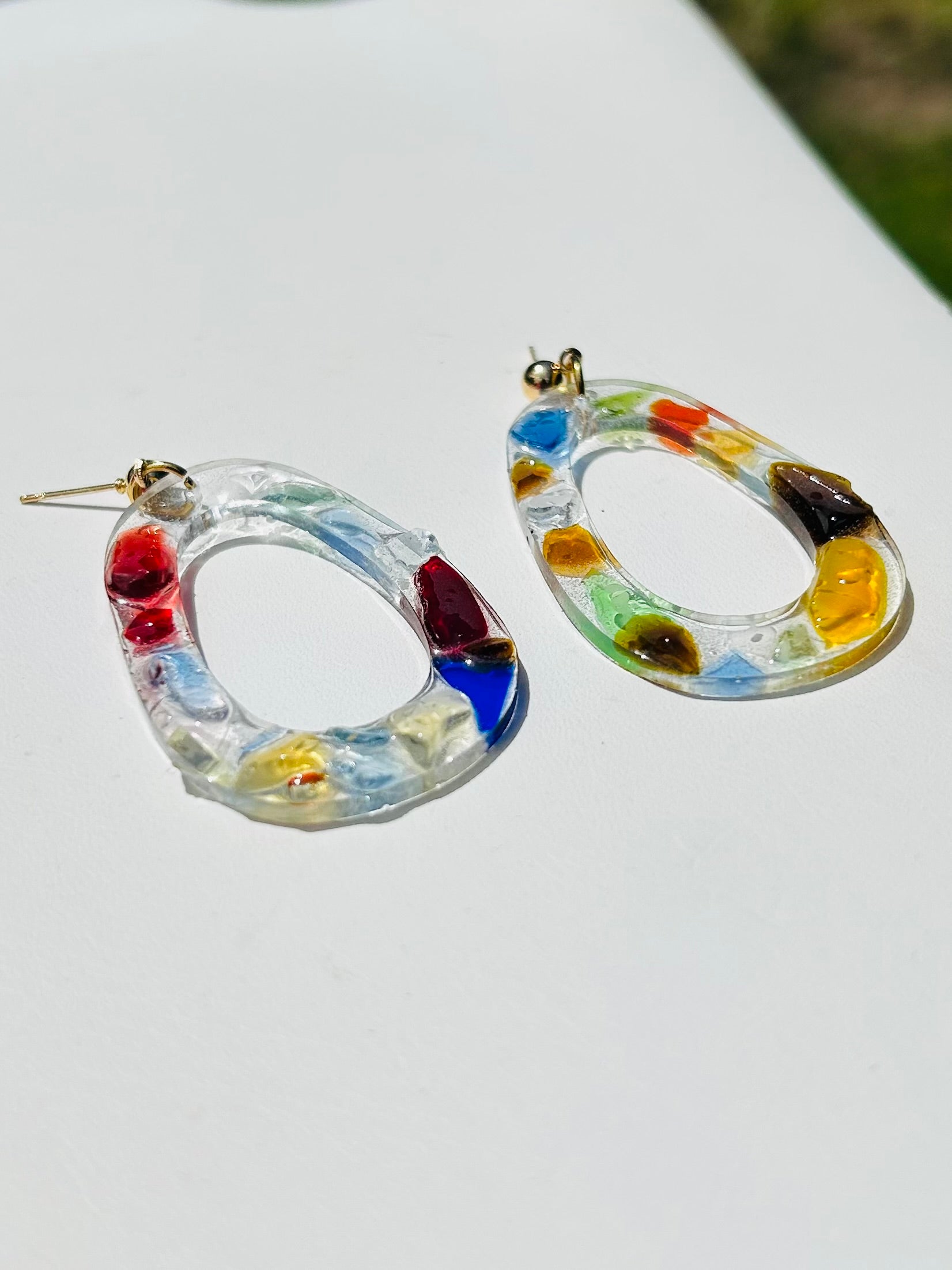 Handmade Michigan Recycled Glass Resin Hoops | Champagne Gold