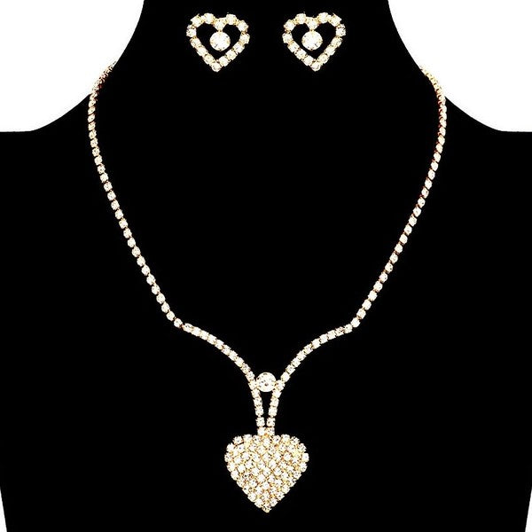 Big Heart Dangle Rhinestone Necklace Set