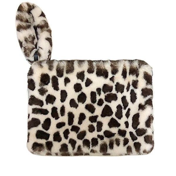 Leopard Fur Clutch Bag Fur Wristlet Strap