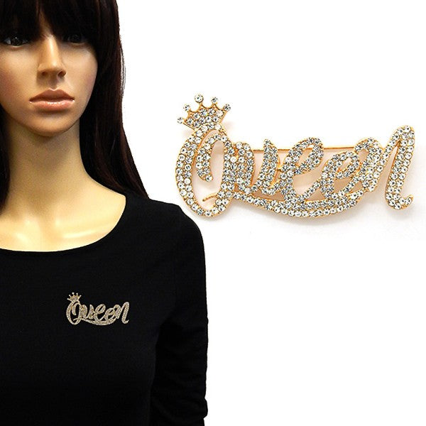Sparkling Queen Crown Brooch Pin