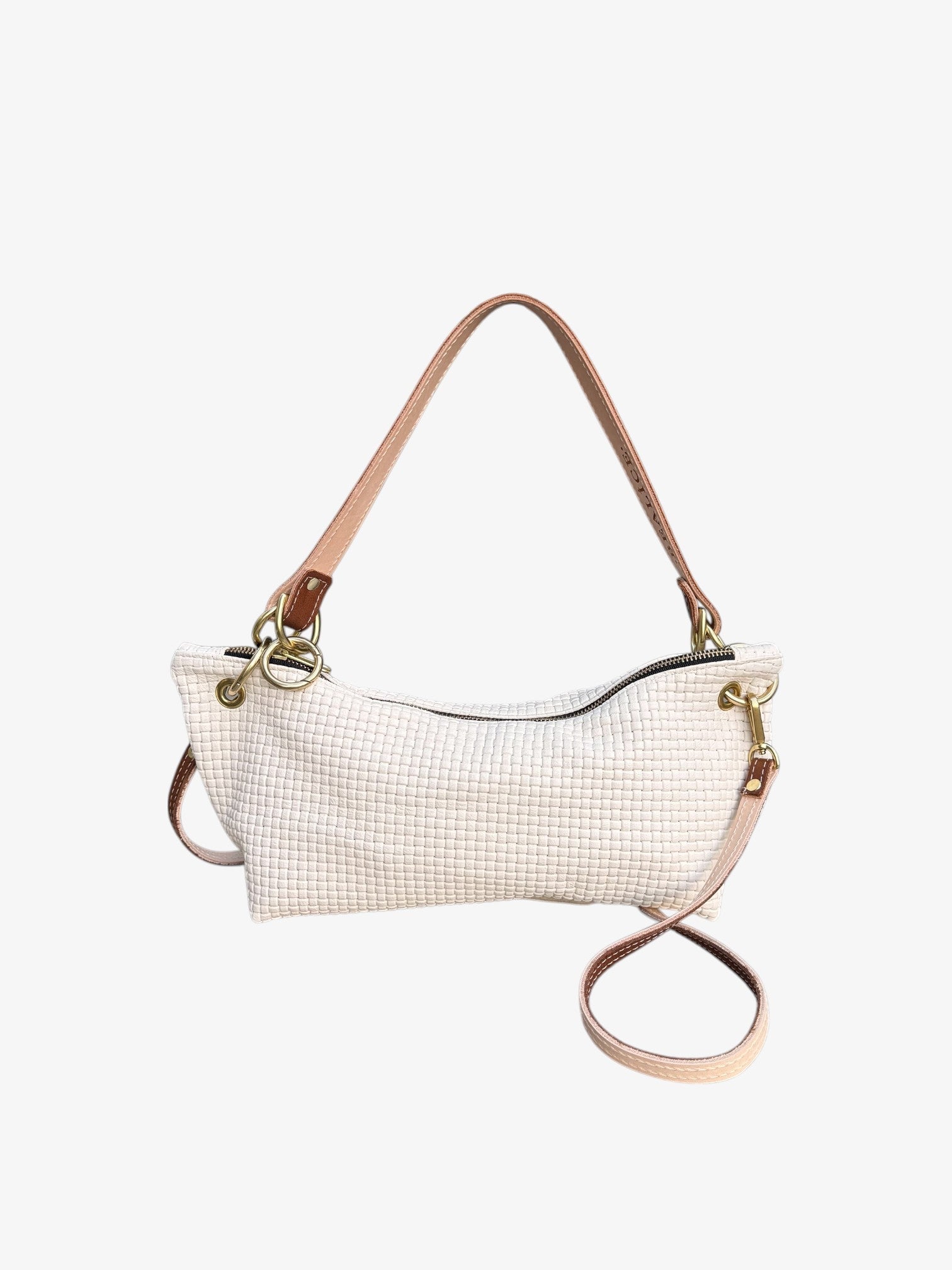 Blair Shoulder Bag, Cream Embossed Leather