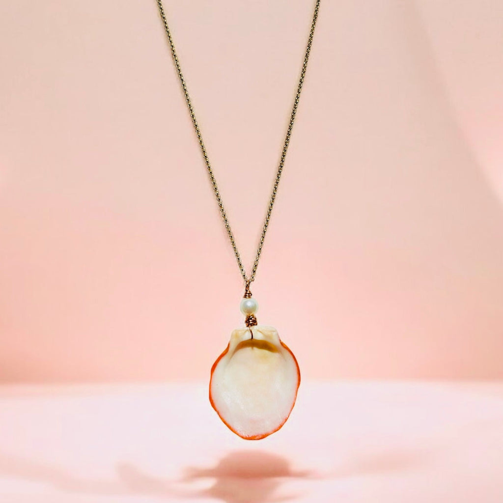 Ancient Sun & Sea – Handcrafted Lion’s Paw Shell & vintage Pearl Statement Necklace