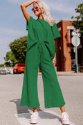 Women Textured T Shirt and Drawstring Pants Set