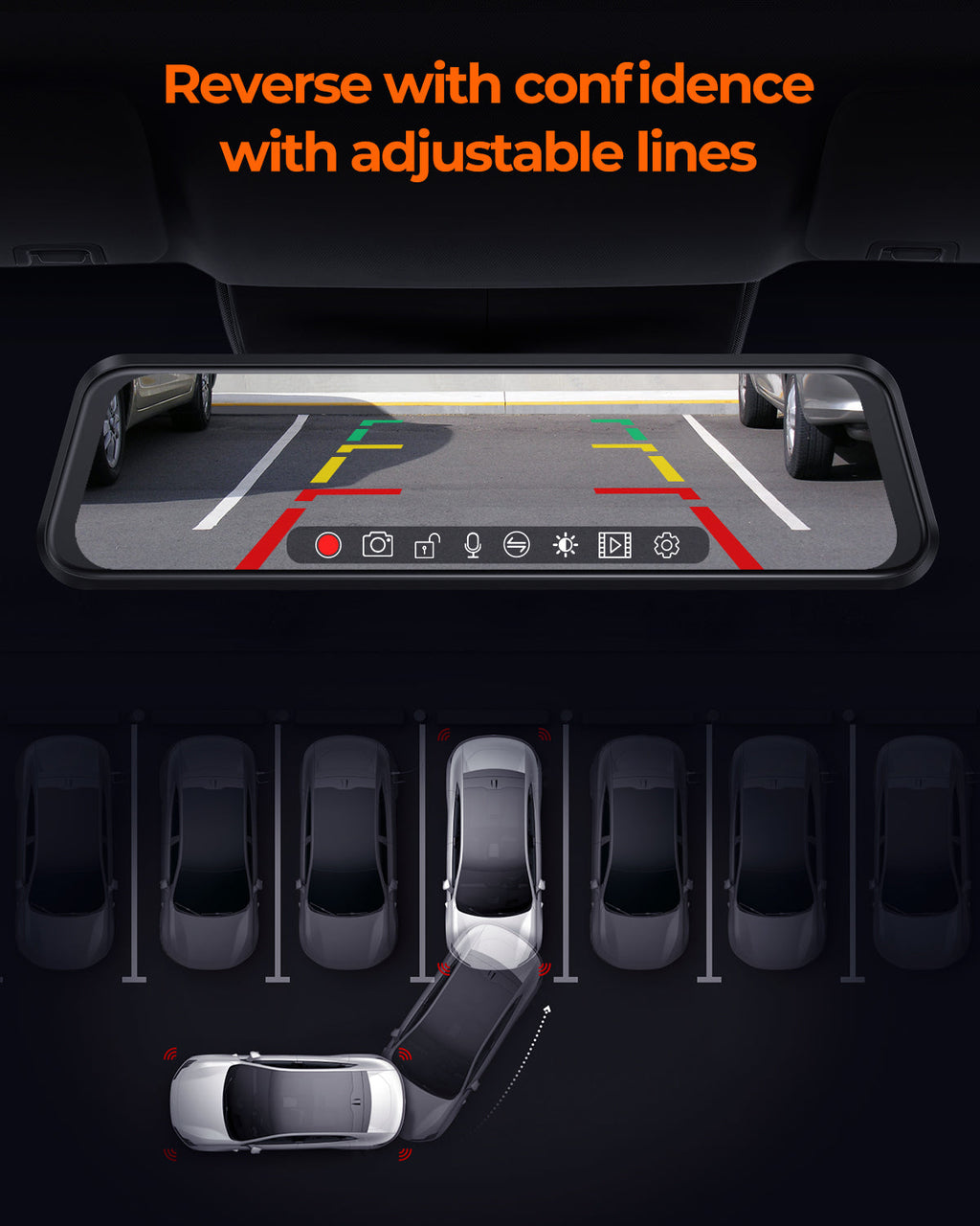 M4 3CH Mirror Dash Cam, 1080P/60fps, 12" IPS Touchscreen