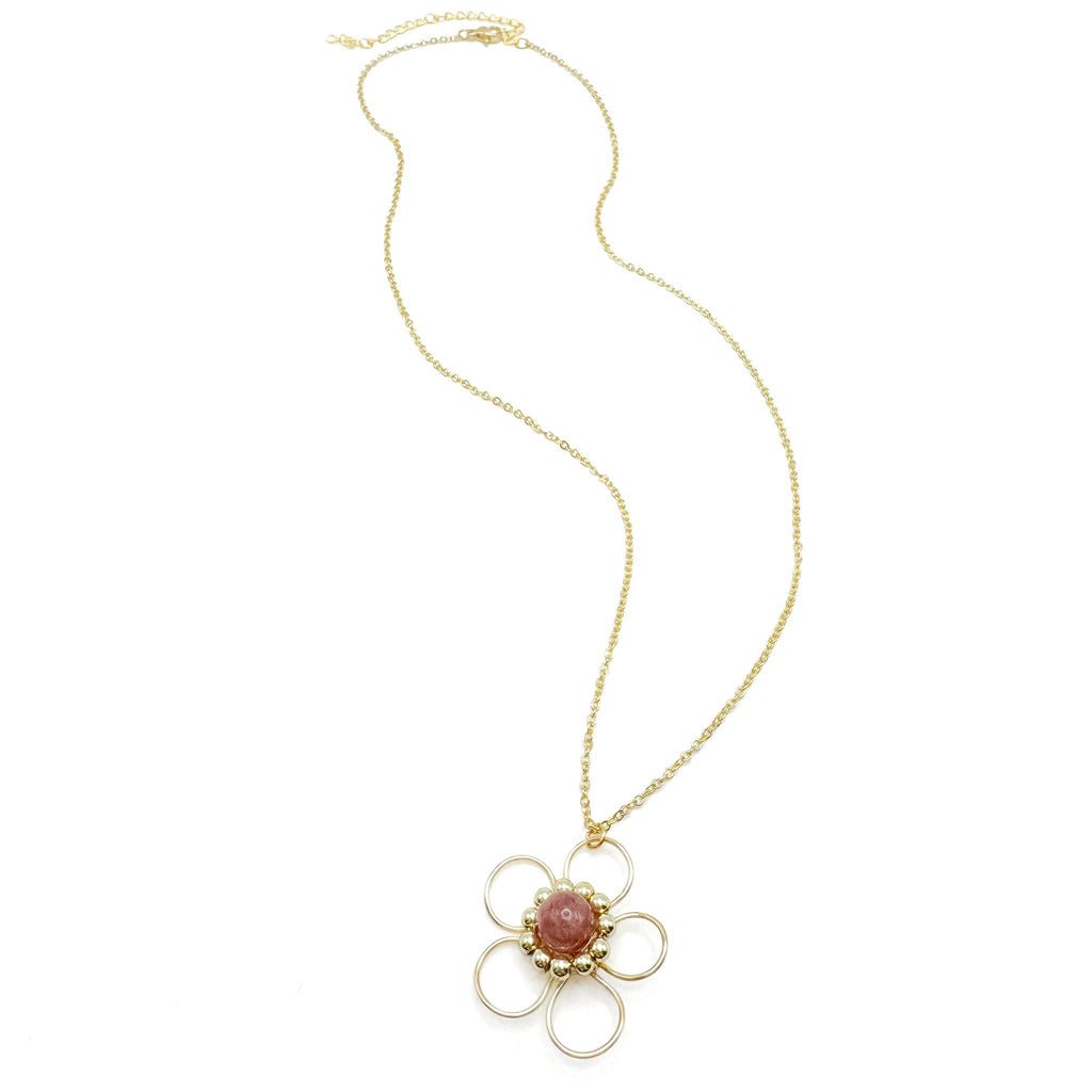 Astrid pink agate flower necklace