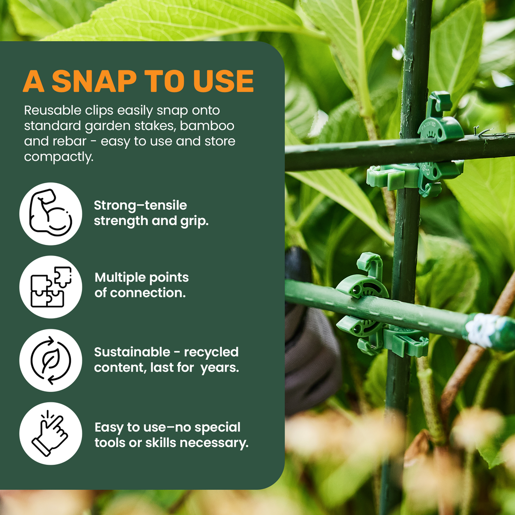 C-BITE Garden Stake Clips - Build Stronger Plant Support
