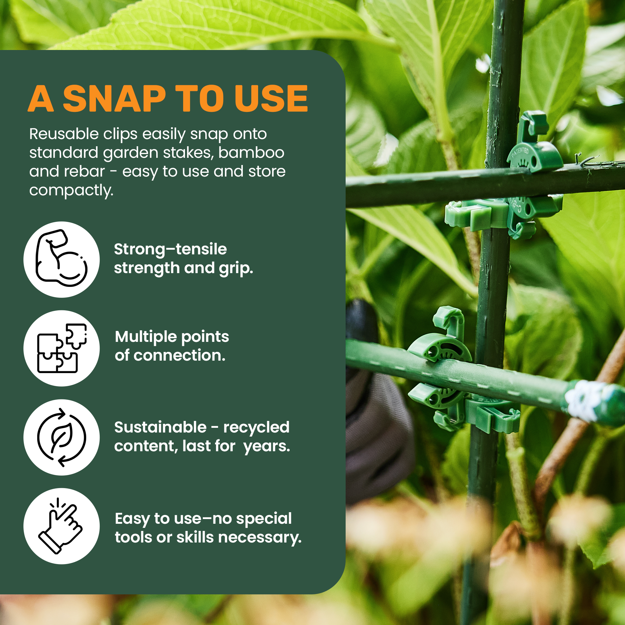 C-BITE Garden Stake Clips - Build Stronger Plant Support