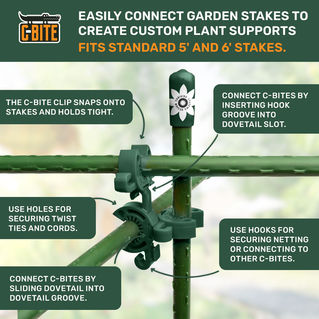 C-BITE Garden Stake Clips - Build Stronger Plant Support