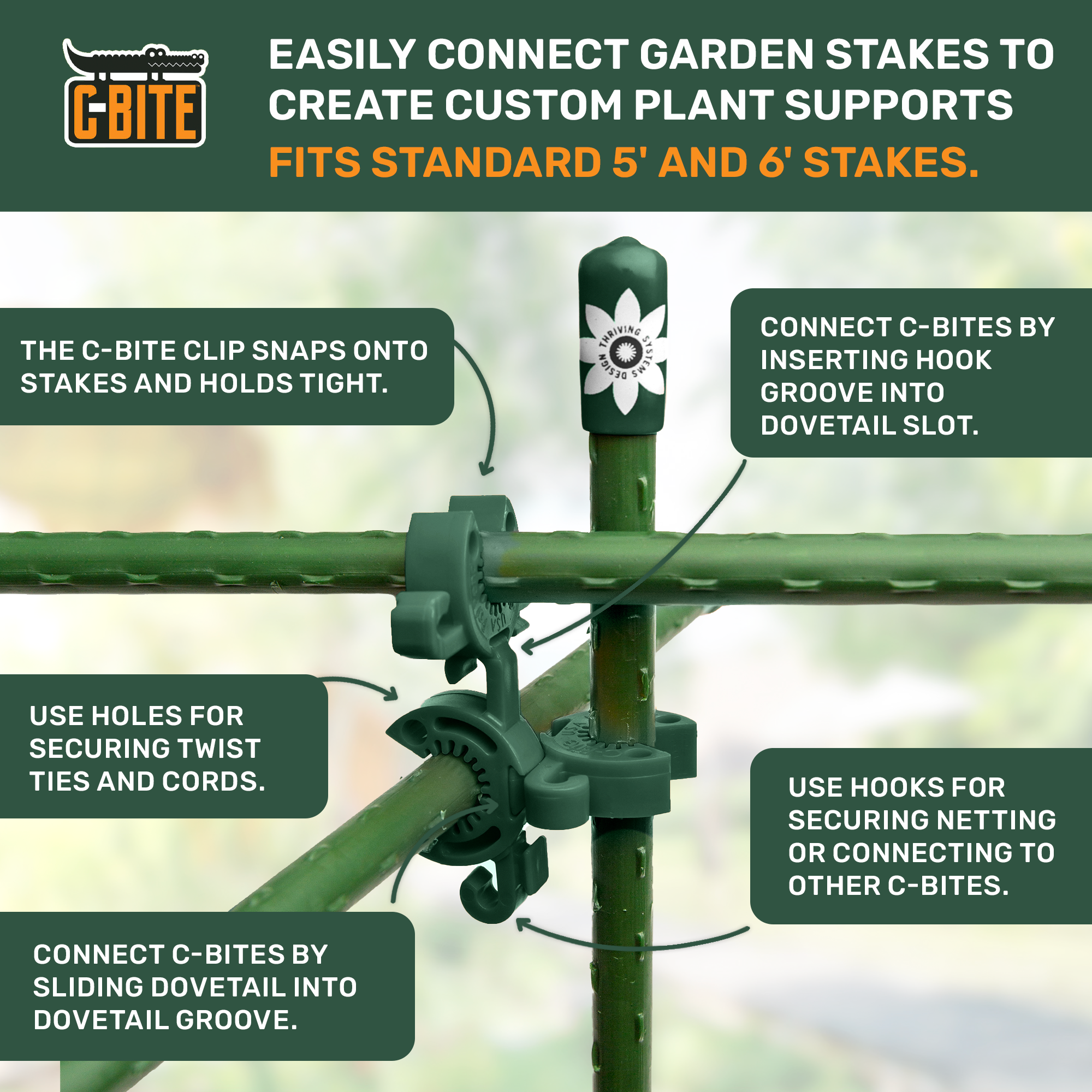 C-BITE Garden Stake Clips - Build Stronger Plant Support
