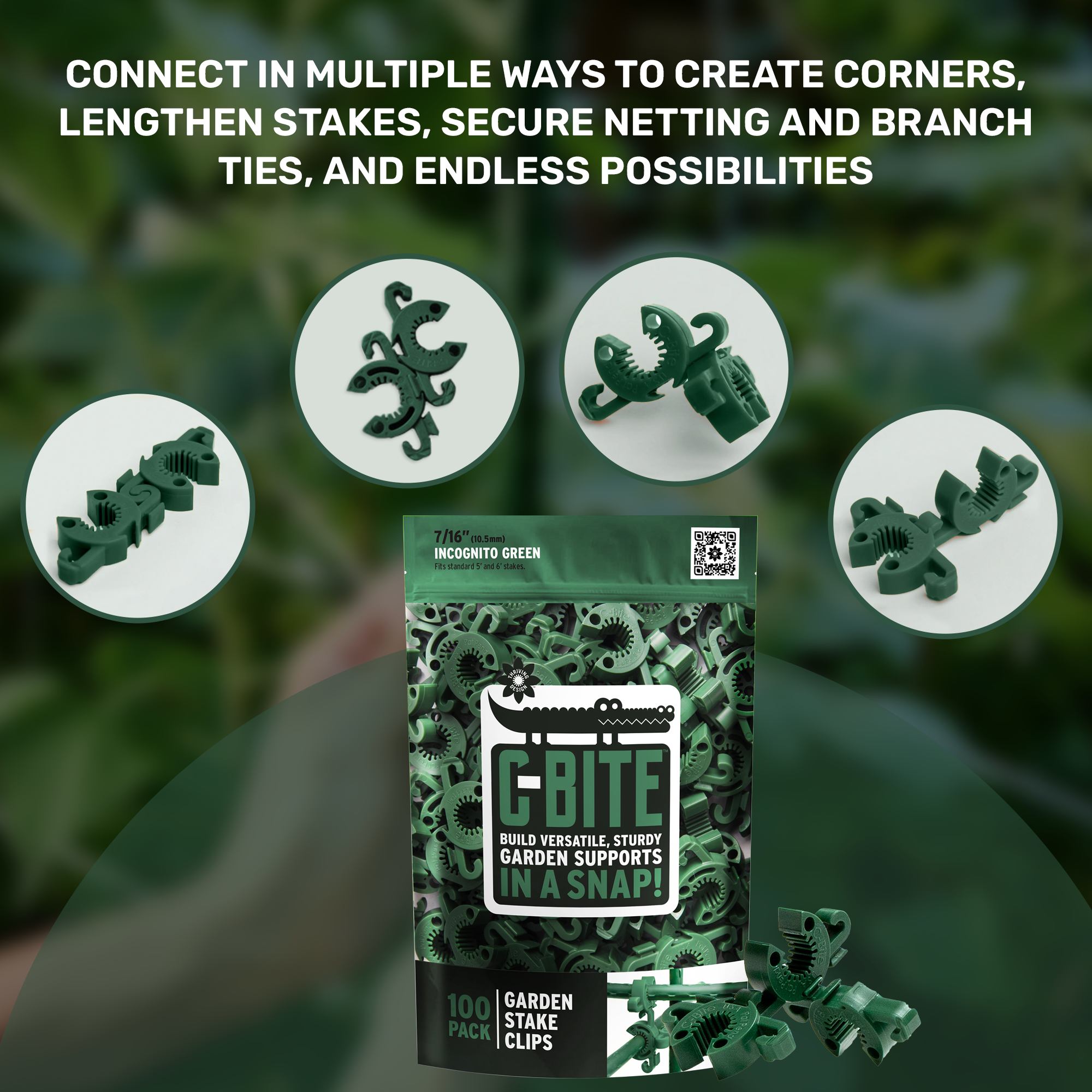 C-BITE Garden Stake Clips - Build Stronger Plant Support