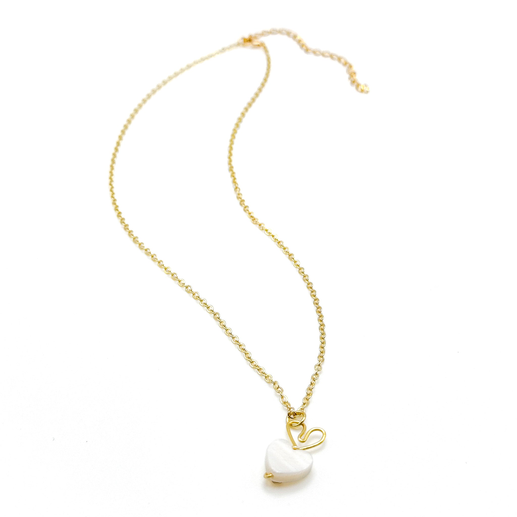 Be Mine mother of pearl and gold heart pendant necklace