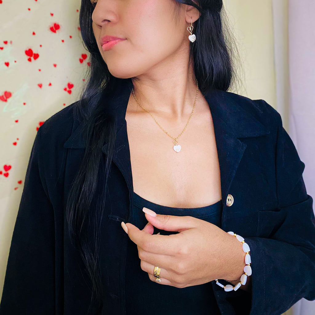 Be Mine mother of pearl and gold heart pendant necklace