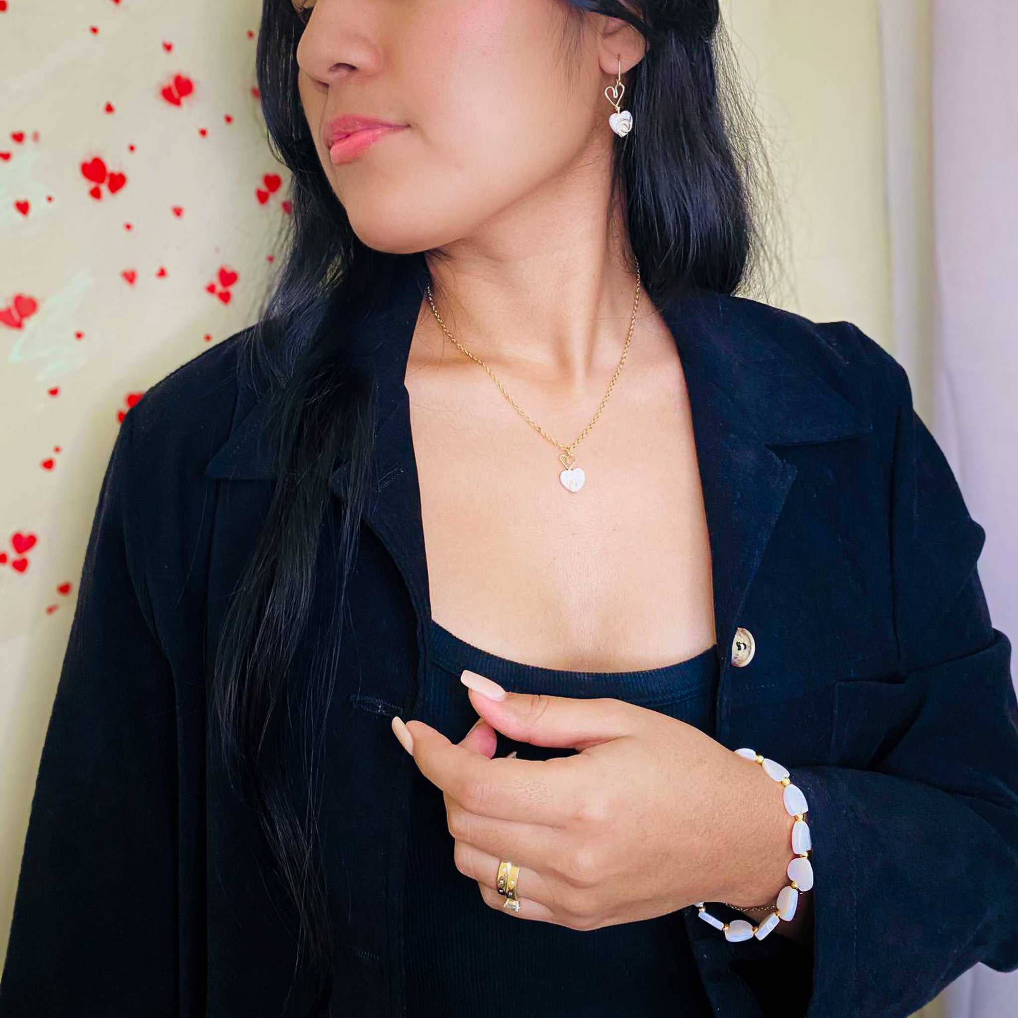 Be Mine mother of pearl and gold heart pendant necklace