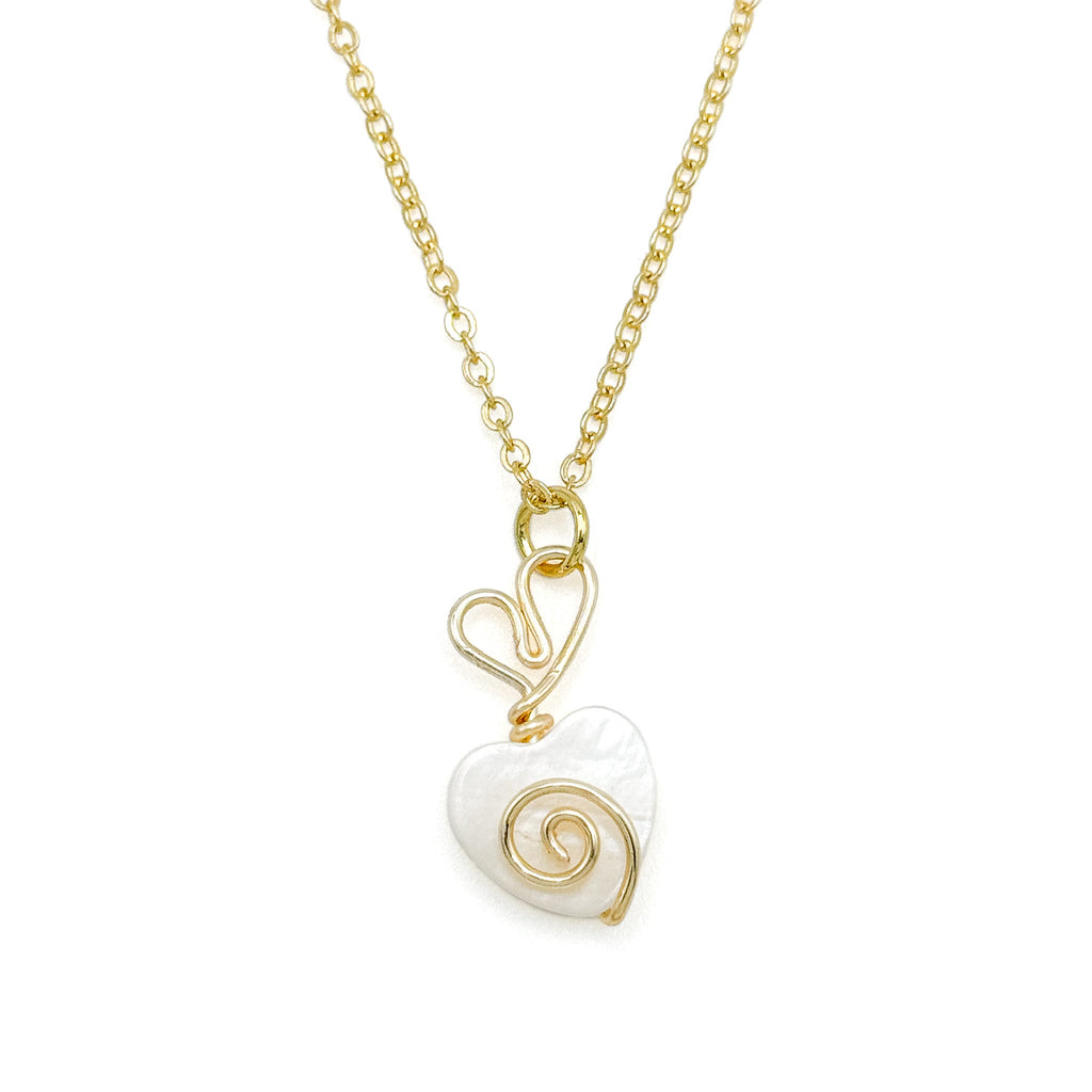 Be Mine mother of pearl and gold heart pendant necklace