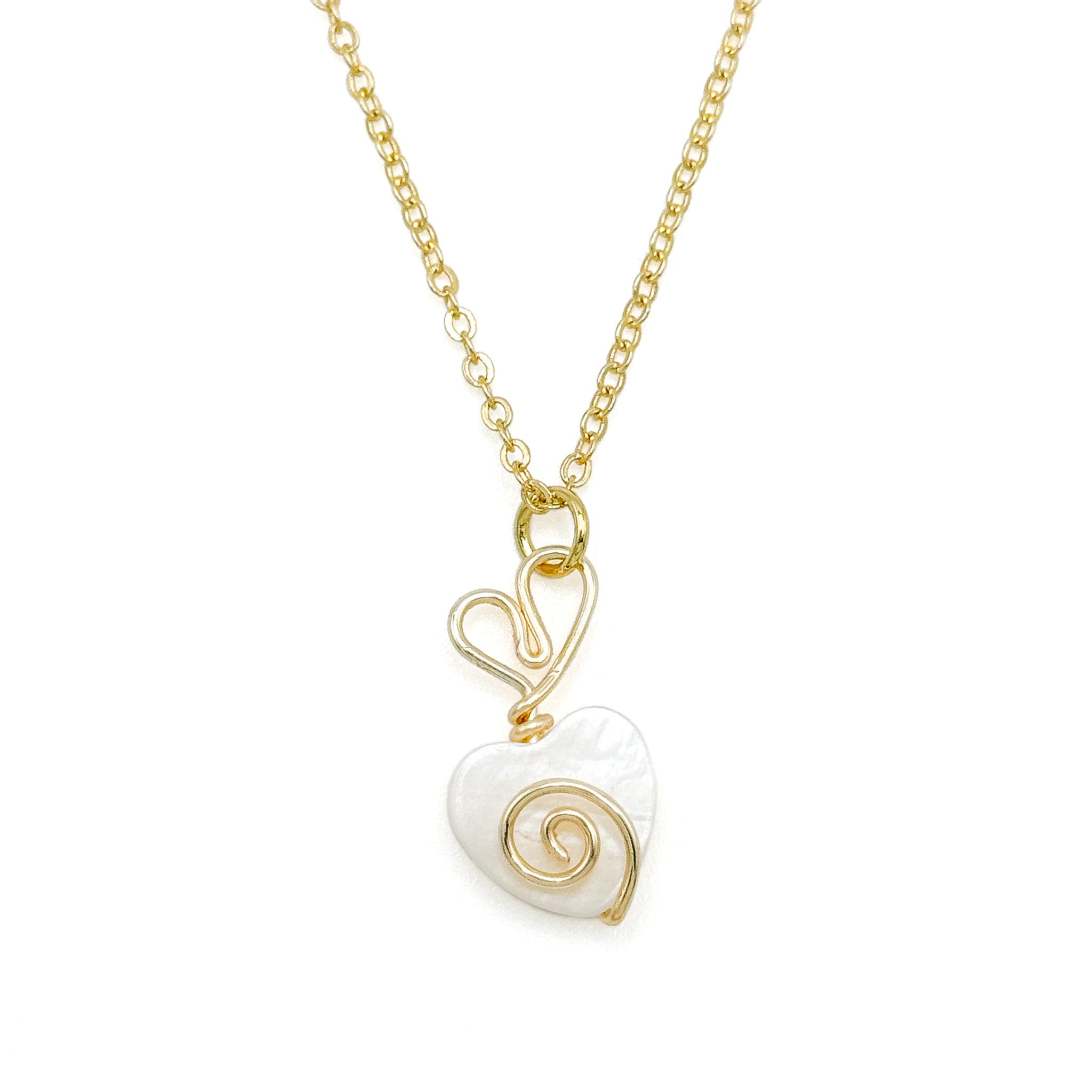 Be Mine mother of pearl and gold heart pendant necklace