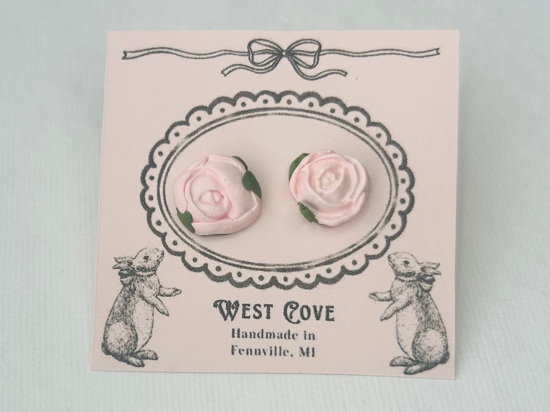 Pink Roses | Polymer Clay | Stud Earrings