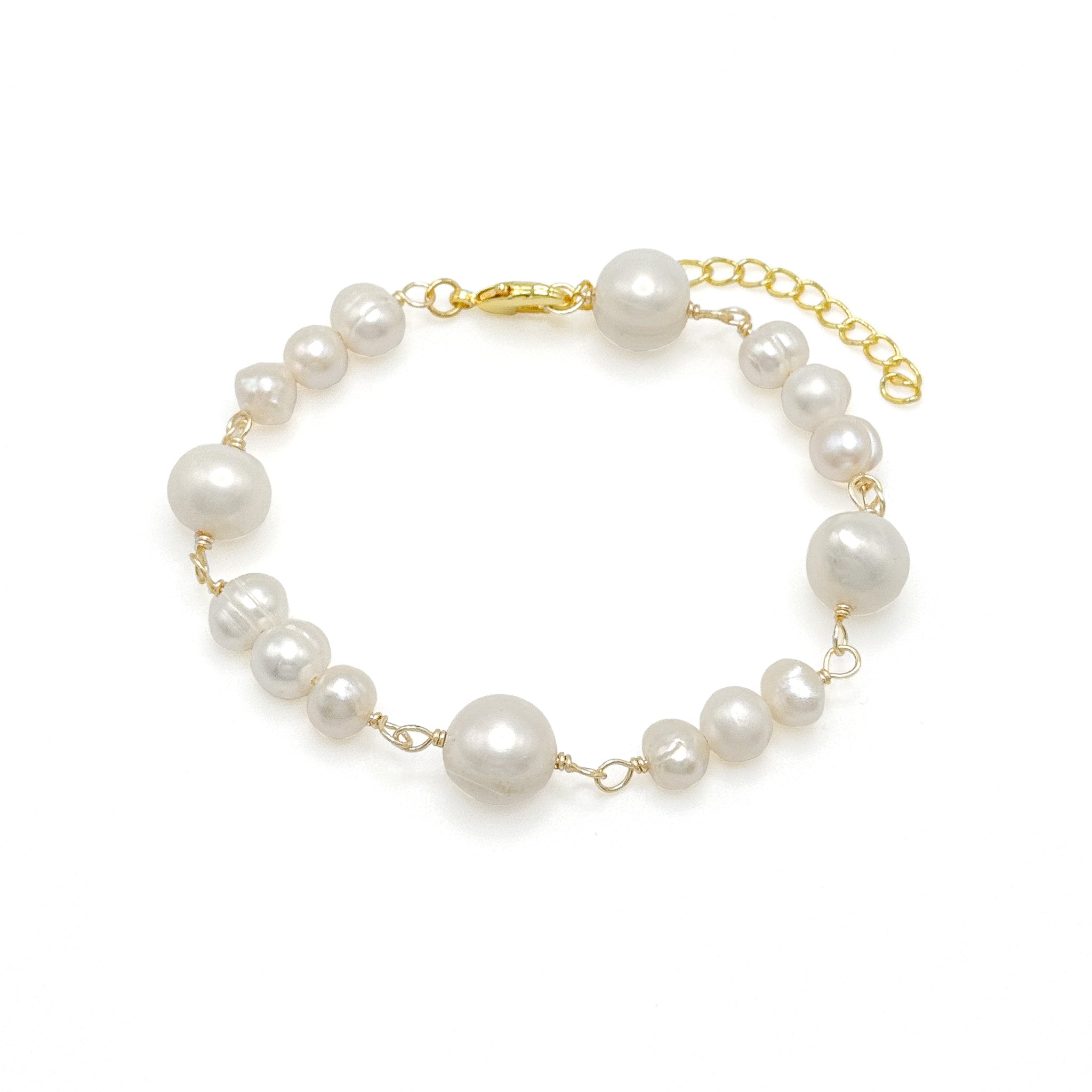 Celestial pearl and gold adjustable link bracelet