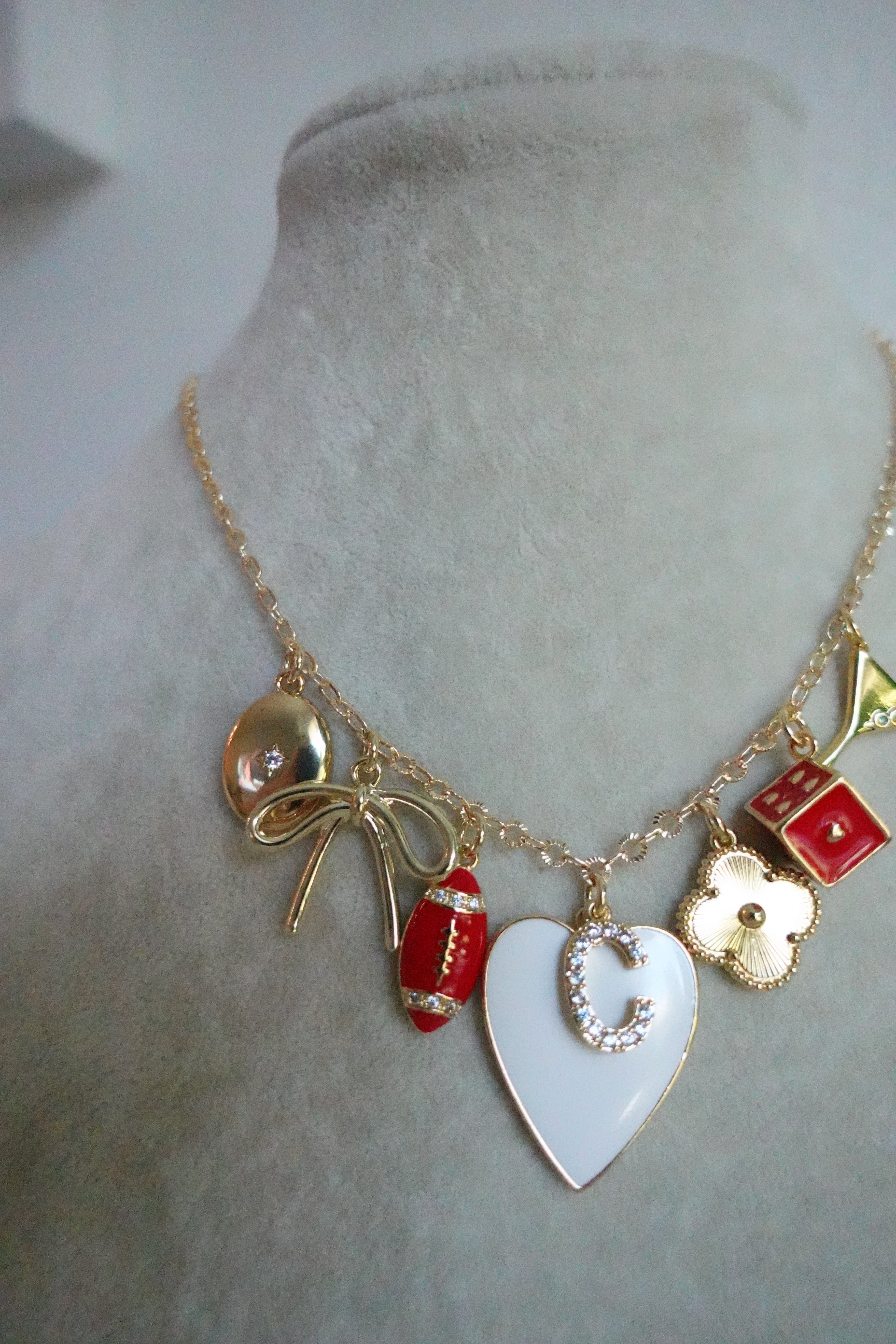 Heart football charm necklace