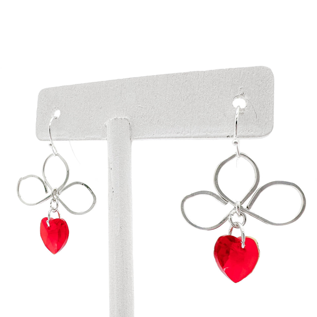 Eros silver with red crystal heart earrings