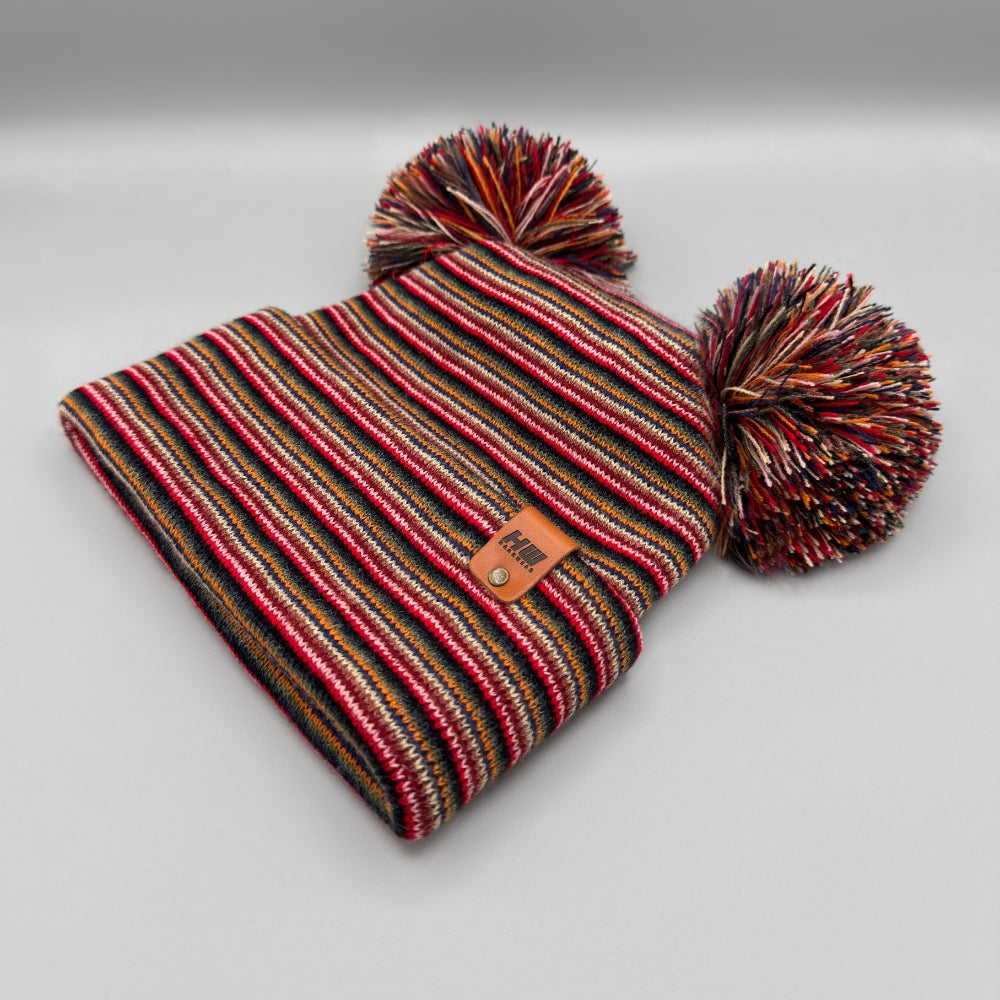 Haakwear Double Pom Pom, H Stitch Beanie, Multi Color Hat, Made in USA