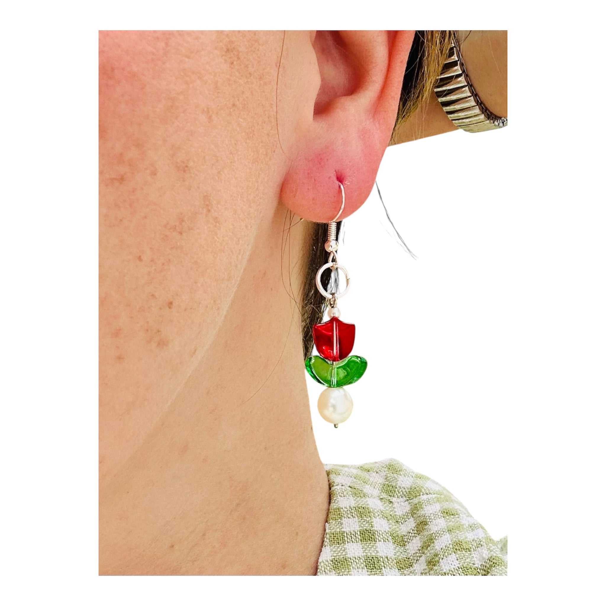 Beaded Tulip Earrings With Sterling Silver Hooks Michigan