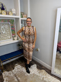 QOS Snake Print Rainbow Trim Knit Midi Dress