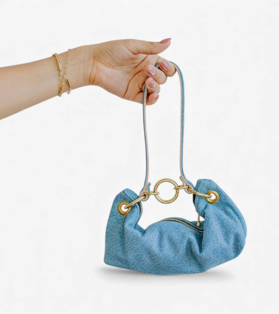 Baby Blair Shoulder Bag, Denim Printed Leather