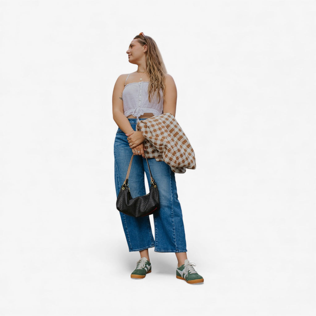 Blair Shoulder Bag, Black Embossed Leather
