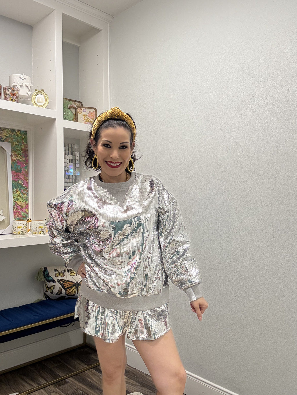 Queen of Sparkles Silver Full Sequin Short