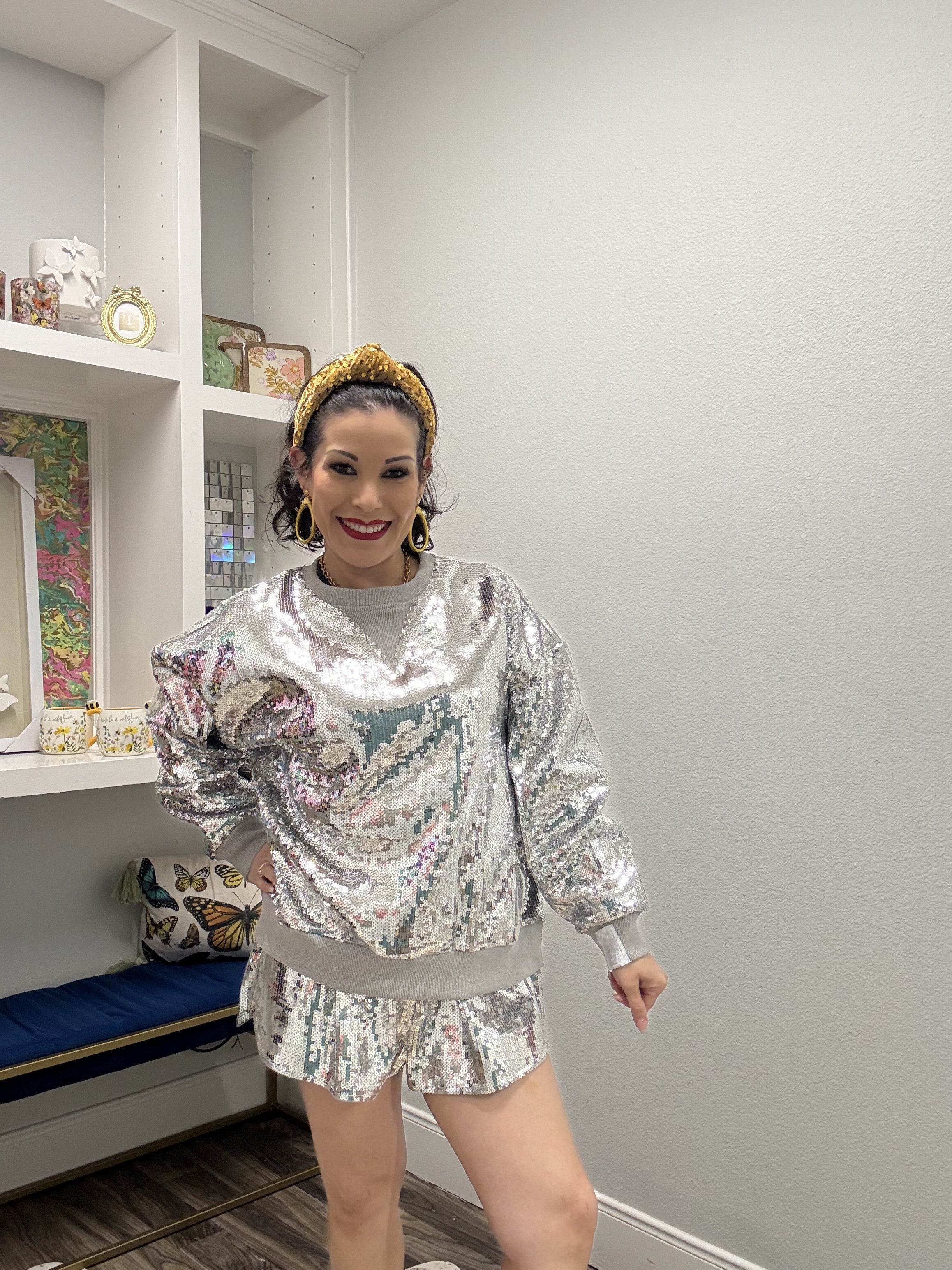 Queen of Sparkles Silver Full Sequin Short
