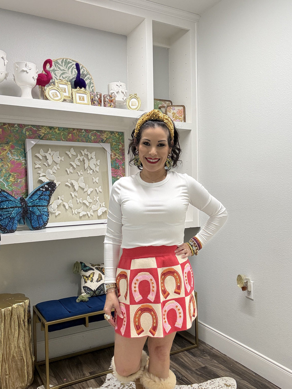 QOS Hot Pink Checkered Horse Shoe Skirt