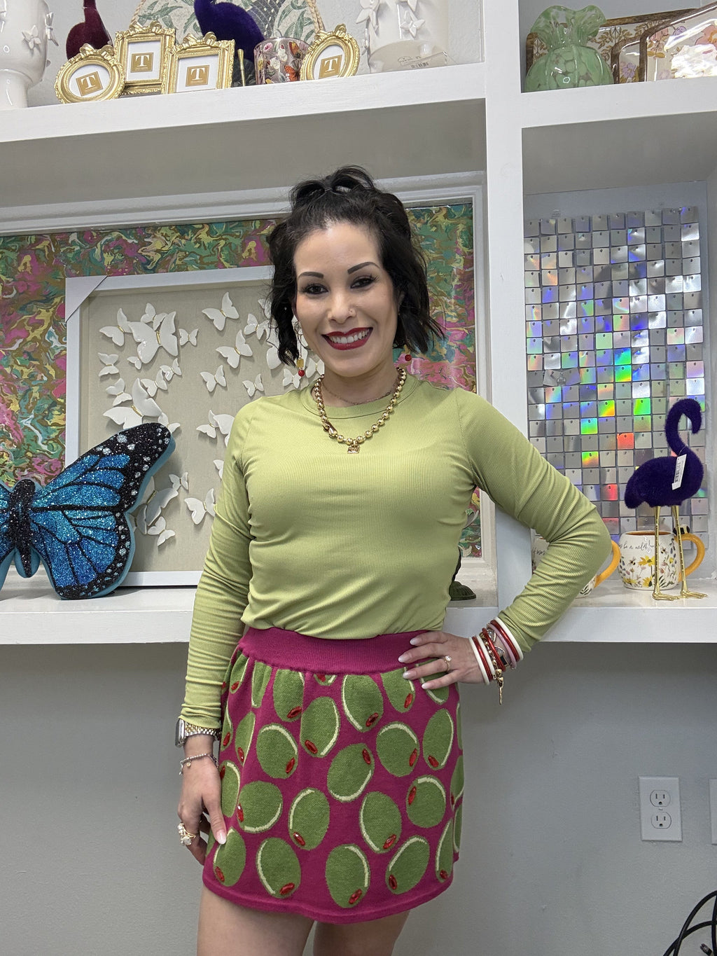 QOS Pink & Green Olive Skirt