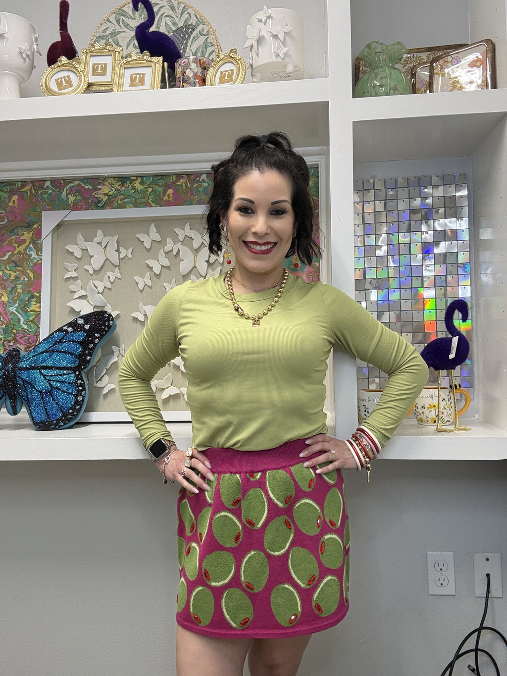 QOS Pink & Green Olive Skirt