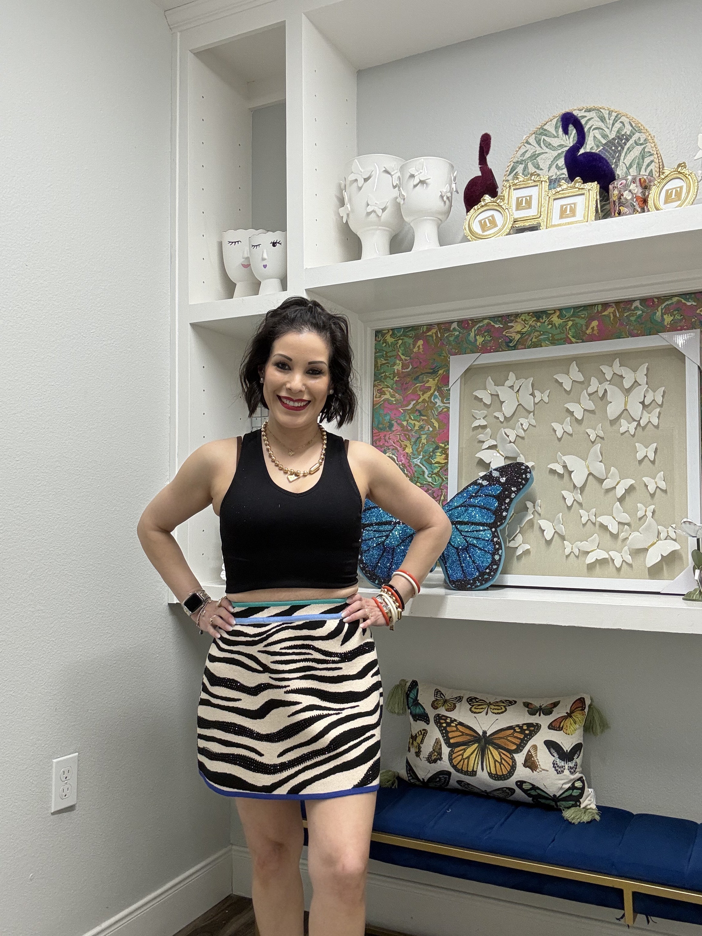 QOS Zebra Rainbow Trim Knit Skirt