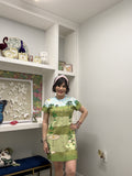 QOS Multi Golf Course Scene Knit Button Up Short Sleeve Dress