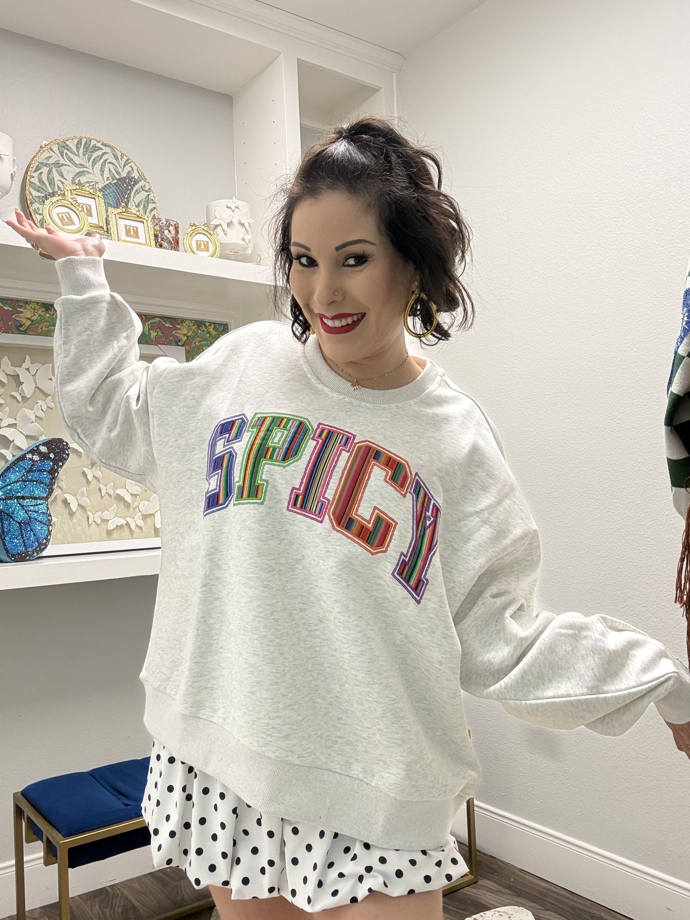 QOS Grey Multi Striped 'Spicy' Sweatshirt