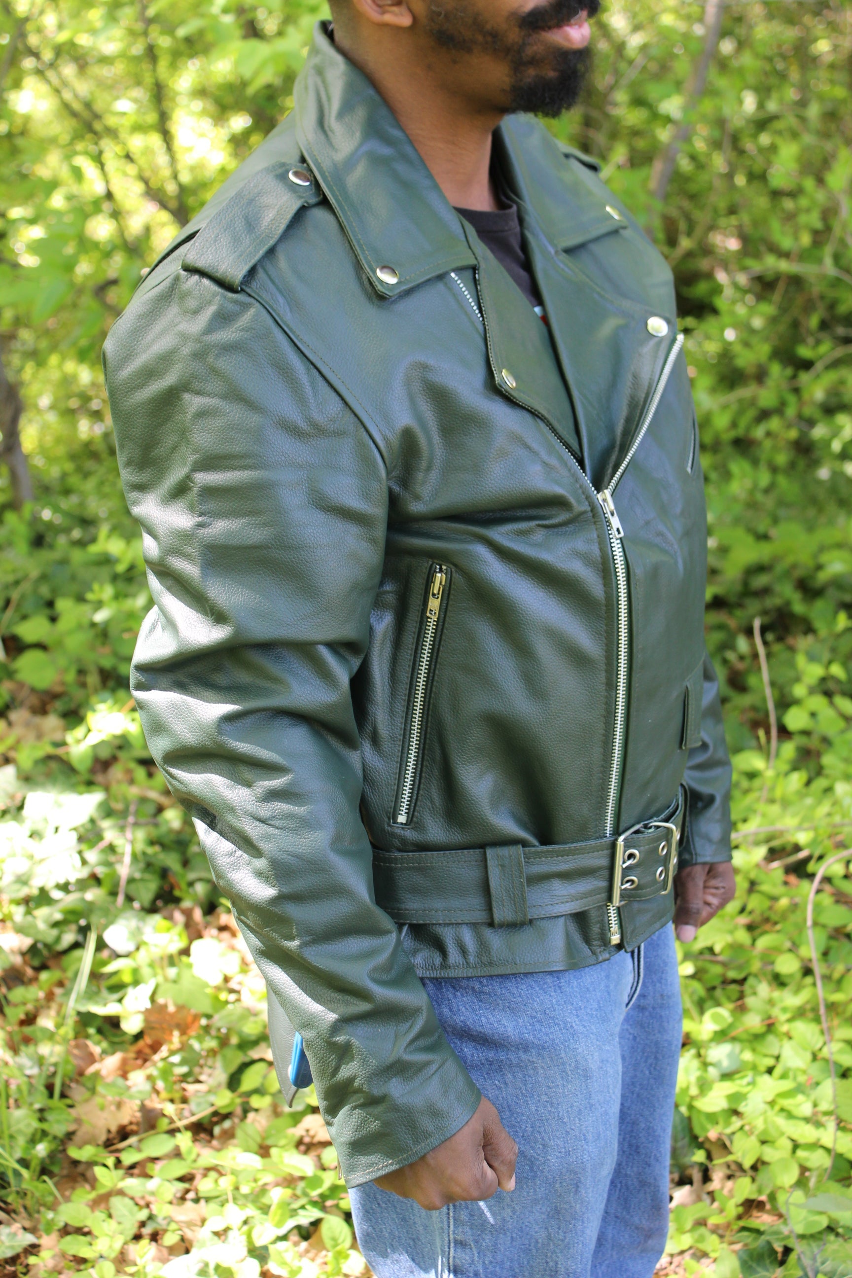 Otter and Fox Leather Biker Jackets in Hunter Green