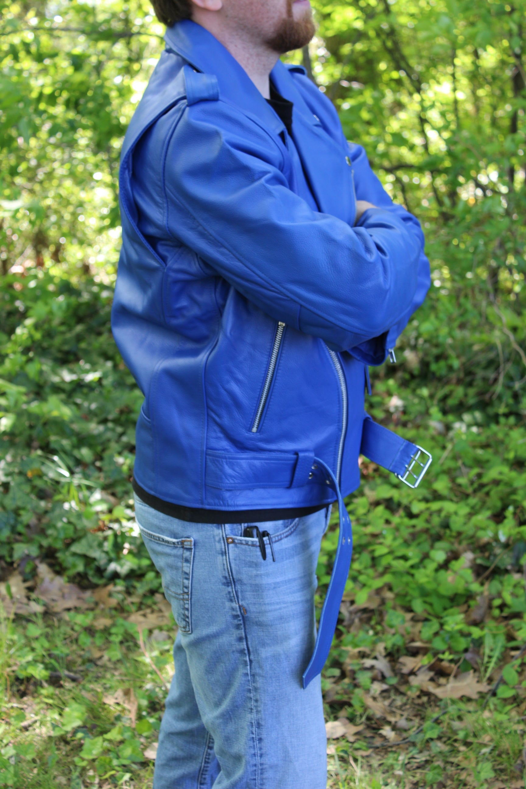Otter and Fox Leather Biker Jackets in Blue