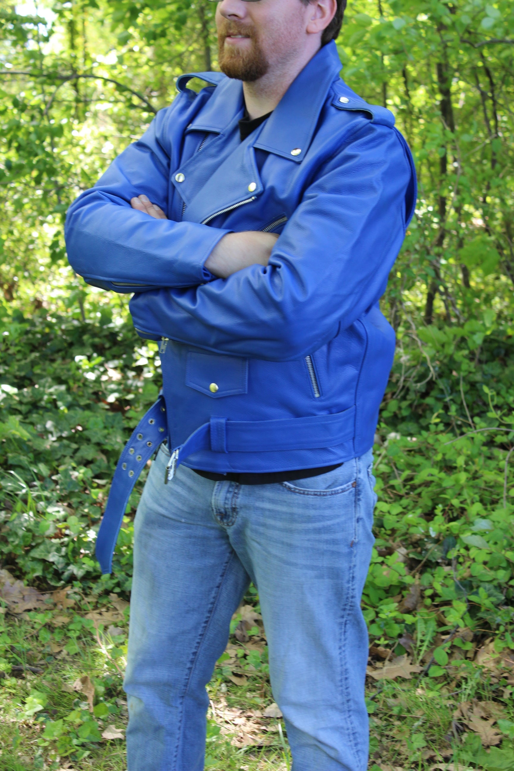 Otter and Fox Leather Biker Jackets in Blue