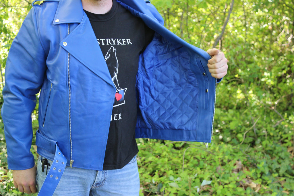 Otter and Fox Leather Biker Jackets in Blue
