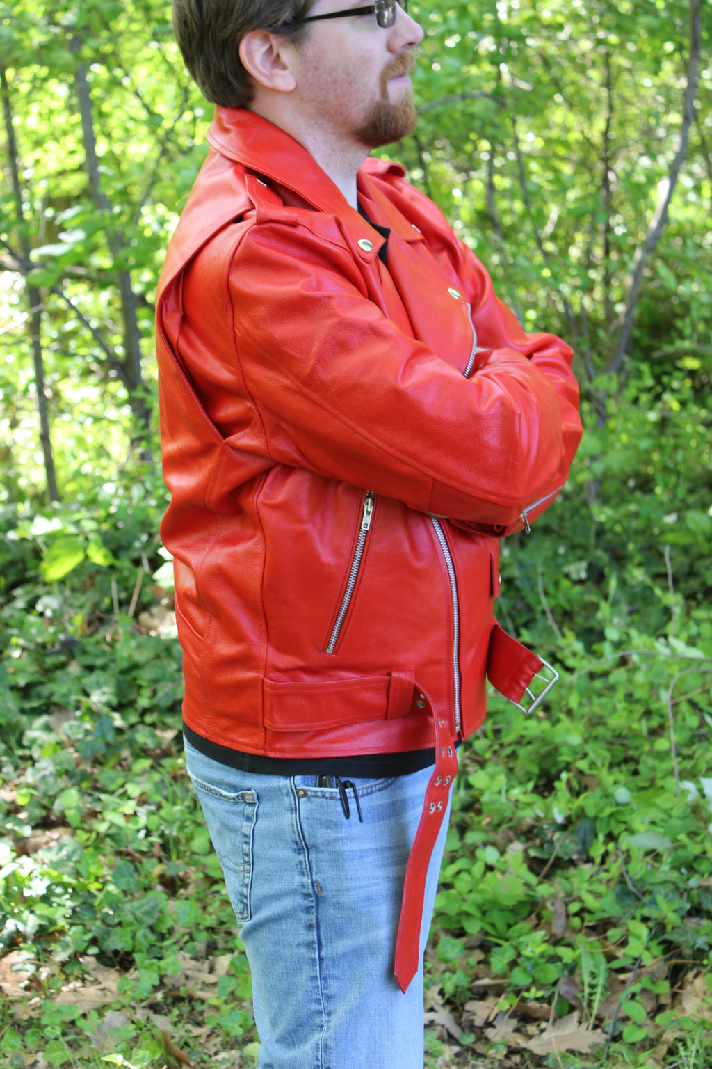 Otter and Fox Leather Biker Jackets in Red