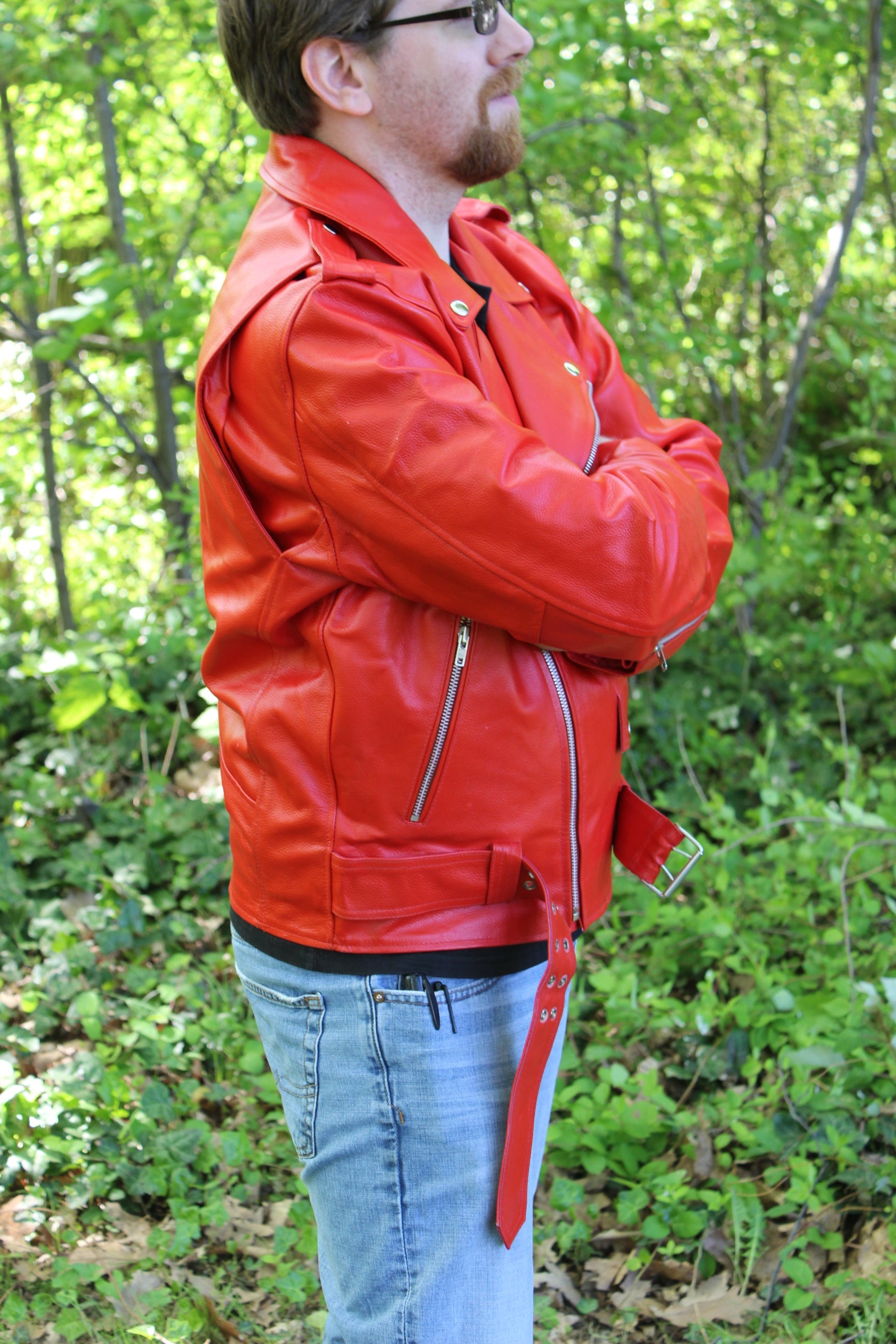 Otter and Fox Leather Biker Jackets in Red