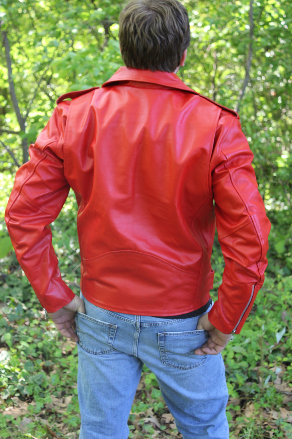 Otter and Fox Leather Biker Jackets in Red