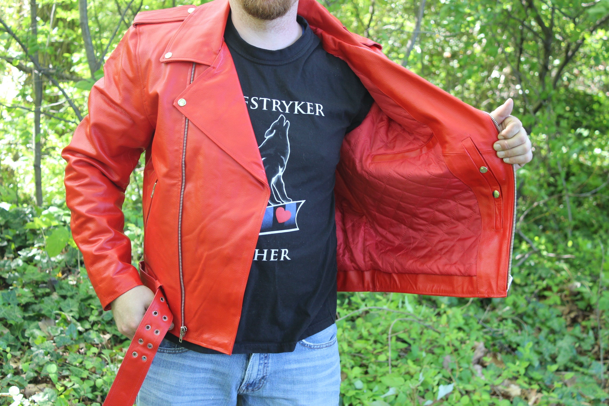 Otter and Fox Leather Biker Jackets in Red