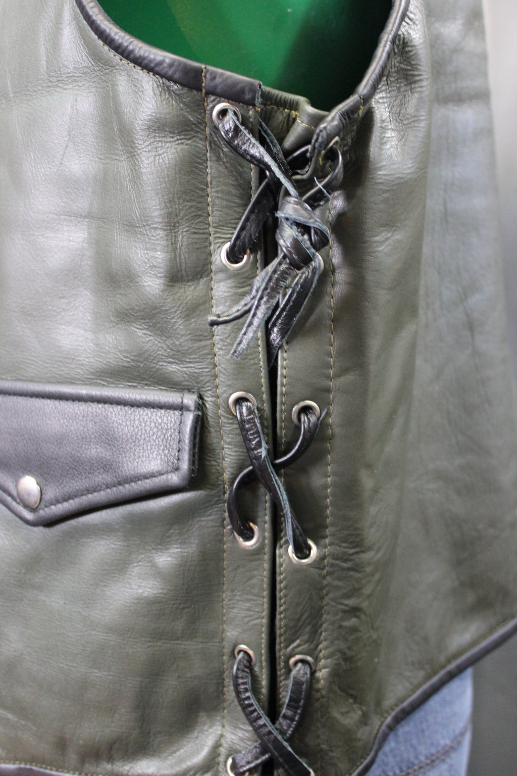 OnF Leather Bar Vest - Hunter Green with Black Highlights