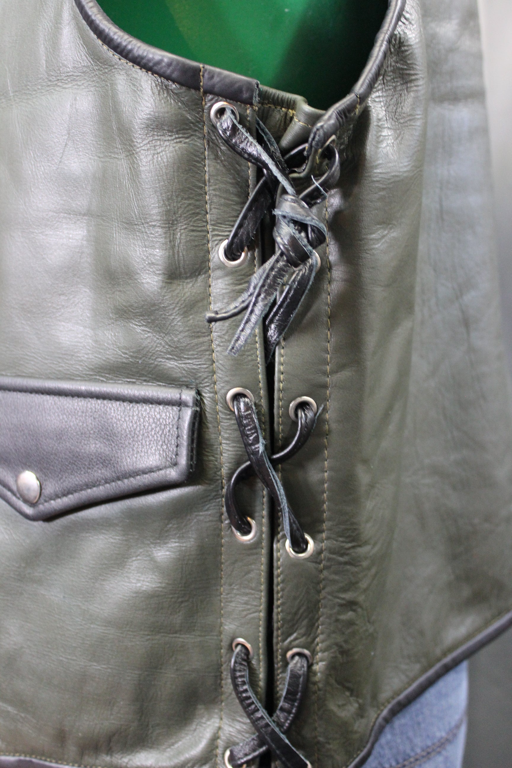OnF Leather Bar Vest - Hunter Green with Black Highlights