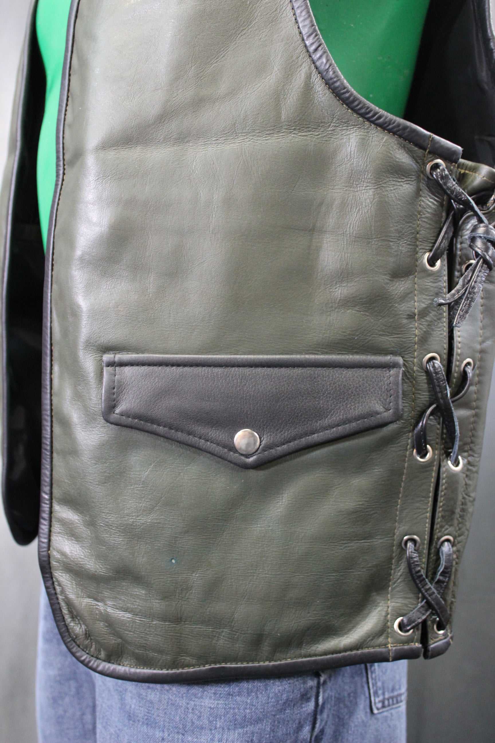 OnF Leather Bar Vest - Hunter Green with Black Highlights